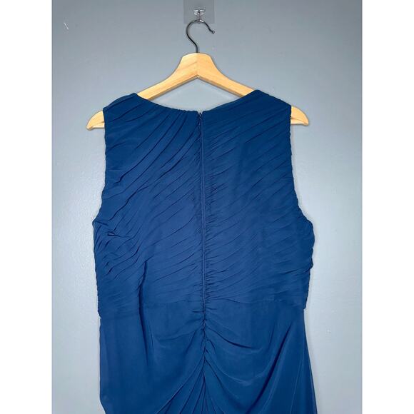 Alex Evenings Navy Pleated Chiffon Ruched Sleeveless Gown Formal Dress 16W Plus - Picture 5 of 6